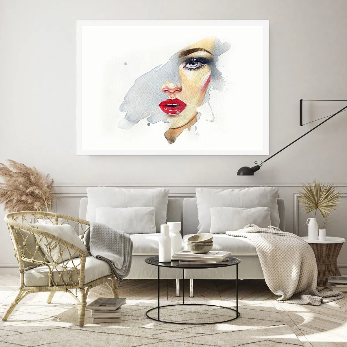 Póster - Un retrato en acuarela de una mujer de mirada intensa. - 100x70cm - Reflejo en una gota de agua - Decoración de pared moderna para salón y dormitorio ARTTOR