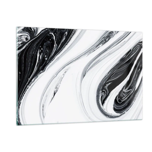 Cuadro sobre vidrio - Impresiones sobre Vidrio - Líneas en espiral en blanco y negro que se asemejan al mármol en un estilo abstracto. - 120x80cm - Combinando opuestos - Decoración de pared moderna para salón y dormitorio ARTTOR