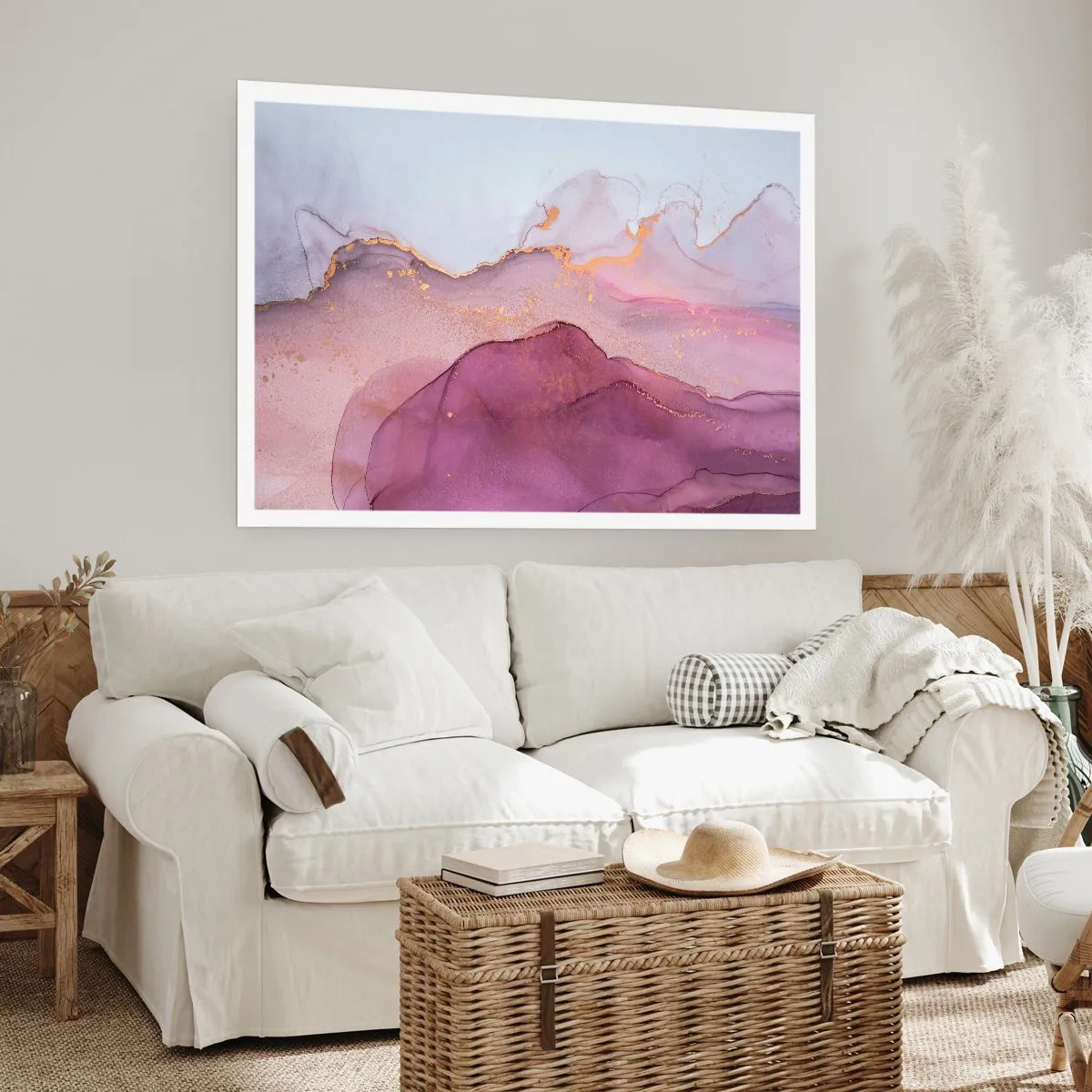 Póster - Una composición abstracta en tonos morados y dorados. - 100x70cm - Olas de lila y púrpura - Decoración de pared moderna para salón y dormitorio ARTTOR