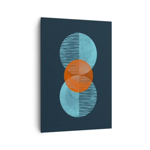 Cuadro sobre lienzo - Impresión de Imagen - Círculos geométricos en tonos azules y naranjas. - 70x100cm - Composición simétrica - Decoración de pared moderna para salón y dormitorio ARTTOR