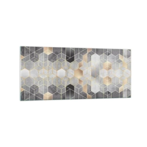 Cuadro sobre vidrio - Impresiones sobre Vidrio - Patrón geométrico en tonos dorados - 120x50cm - Composición de diamantes - Decoración de pared moderna para salón y dormitorio ARTTOR