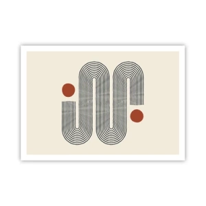 Póster - Patrón geométrico con líneas y círculos naranjas. - 100x70cm - De principio a fin - Decoración de pared moderna para salón y dormitorio ARTTOR