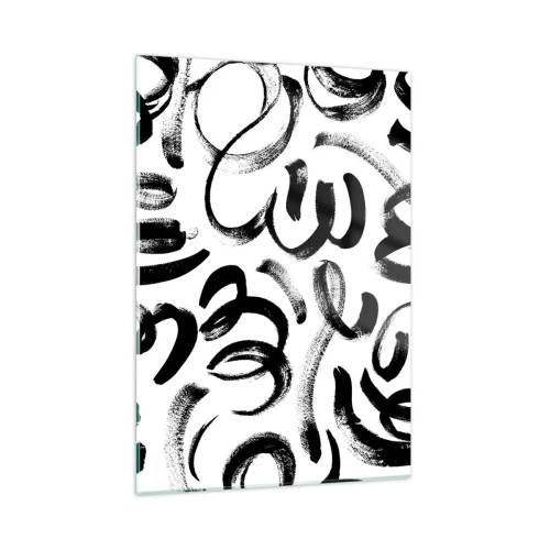 Cuadro sobre vidrio - Impresiones sobre Vidrio - Pinceladas abstractas en blanco y negro - 50x70cm - Negro sobre blanco - Decoración de pared moderna para salón y dormitorio ARTTOR