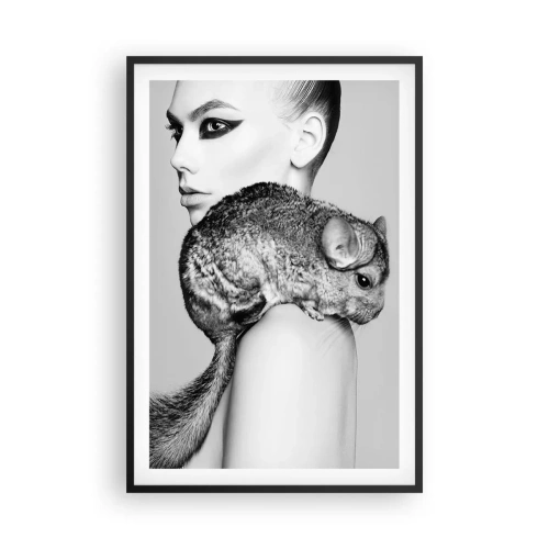 Póster en marco negro - Dama con chinchilla - 61x91 cm