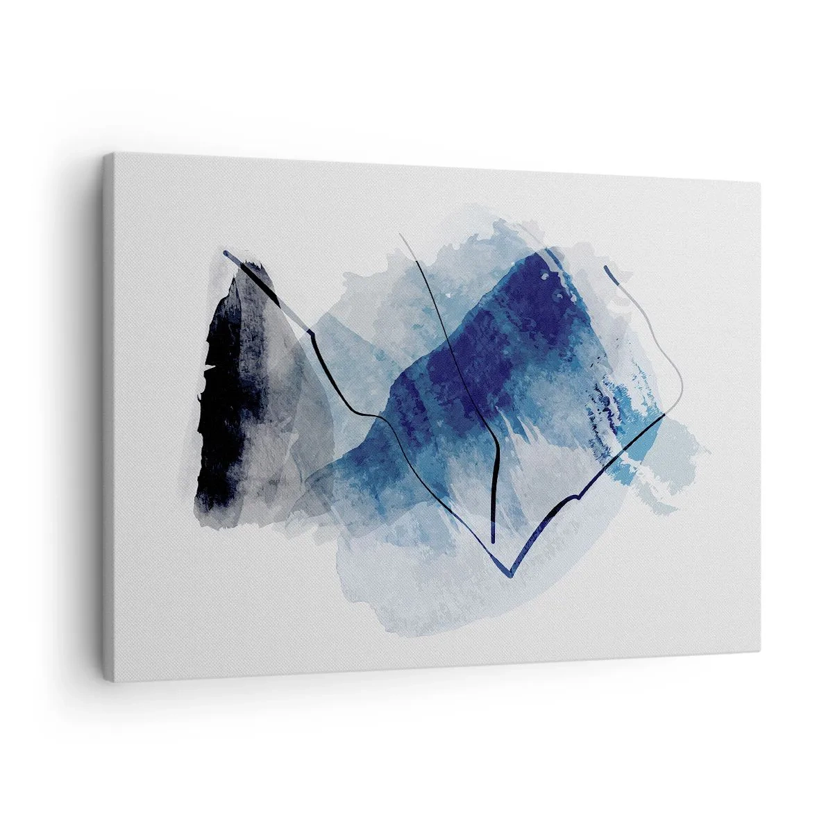 Cuadro sobre lienzo - Impresión de Imagen - Formas abstractas en tonos azules con líneas delicadas. - 70x50cm - Montaña helada - Decoración de pared moderna para salón y dormitorio ARTTOR