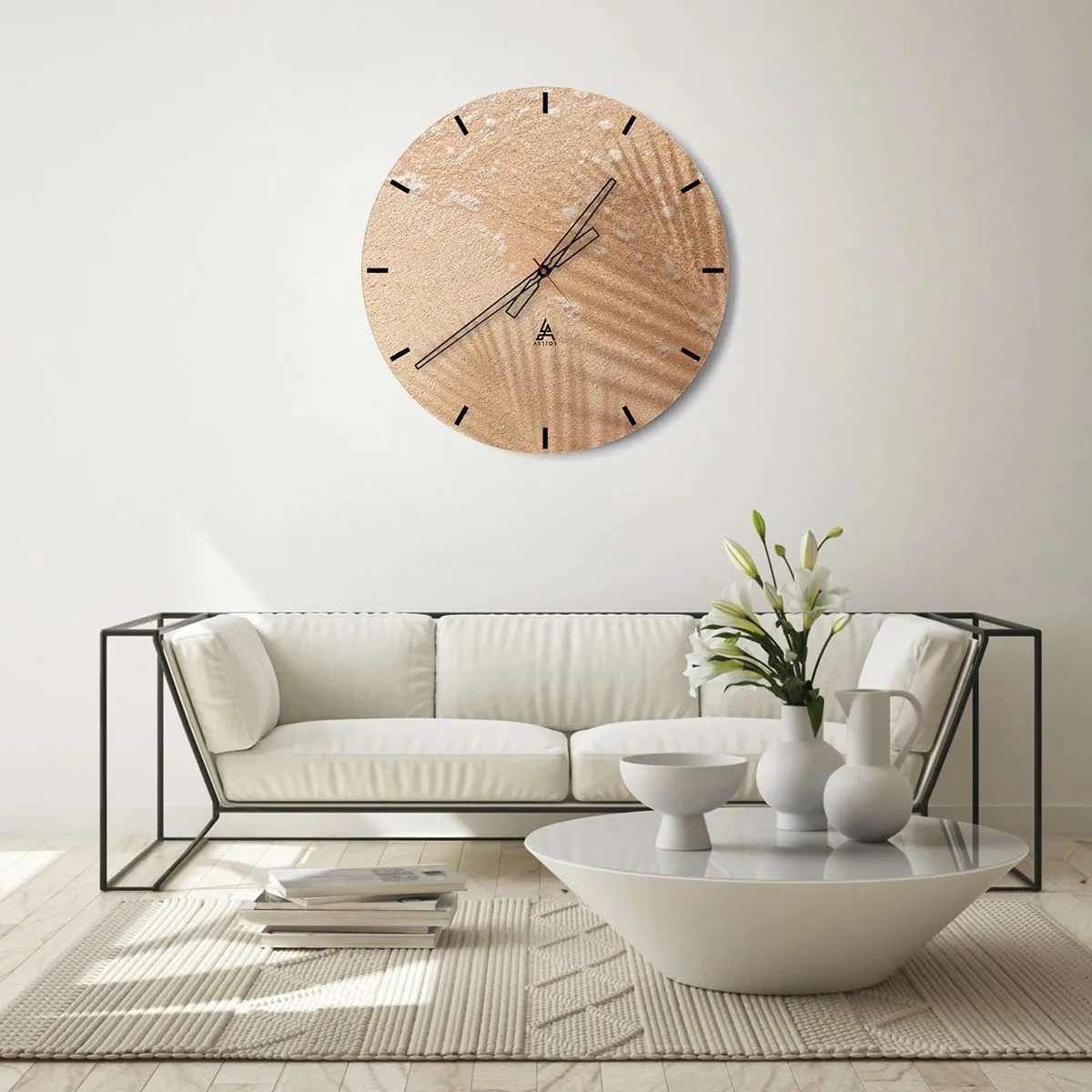 Reloj de pared - Reloj de vidrio - Primer plano de arena dorada con suaves olas del mar. - 30x30cm - La sombra de un verano caluroso - Decoración de pared moderna para salón, cocina y dormitorio ARTTOR