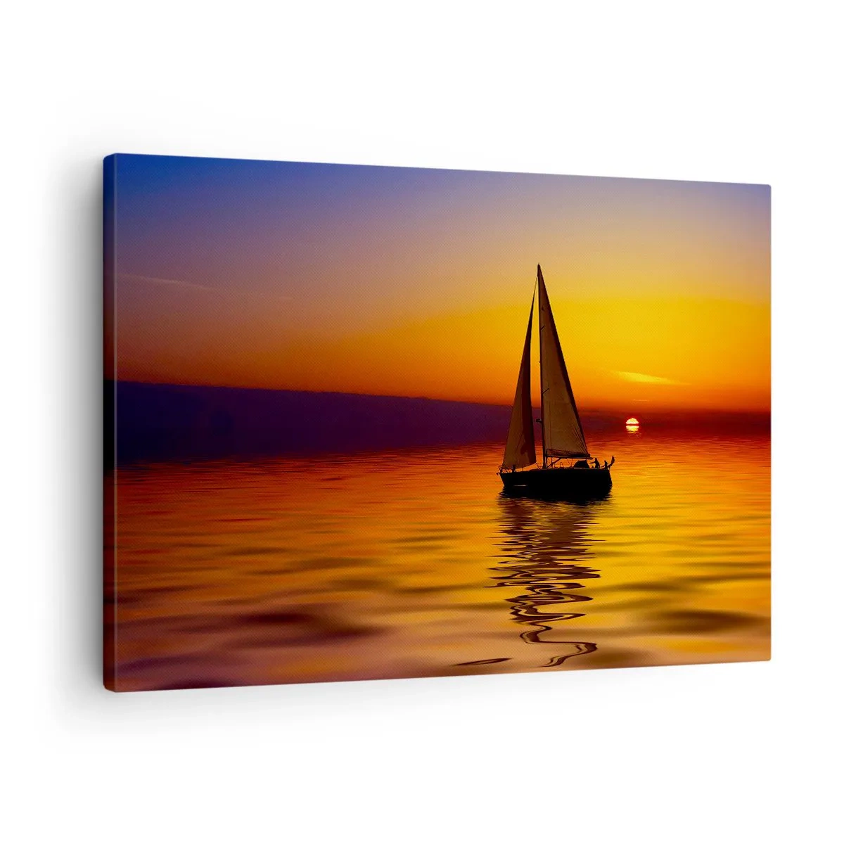 Cuadro sobre lienzo - Impresión de Imagen - Un velero en un mar tranquilo al atardecer. - 70x50cm - Qué tranquilo el anochecer… - Decoración de pared moderna para salón y dormitorio ARTTOR
