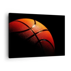 Cuadro sobre lienzo - Impresión de Imagen - Primer plano de una pelota de baloncesto sobre un fondo negro - 70x50cm - Hermoso como un planeta - Decoración de pared moderna para salón y dormitorio ARTTOR