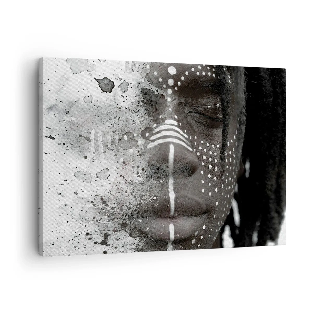Cuadro sobre lienzo - Impresión de Imagen - Retrato artístico de rostro con patrones abstractos blancos. - 70x50cm - Descubrimiento del espíritu original - Decoración de pared moderna para salón y dormitorio ARTTOR