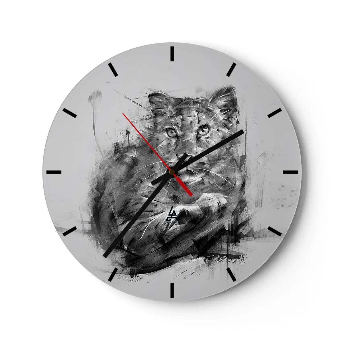 Reloj de pared - Reloj de vidrio - Retrato de un tigre en abstracción en blanco y negro - 30x30cm - Sí, estoy escuchando - Decoración de pared moderna para salón, cocina y dormitorio ARTTOR