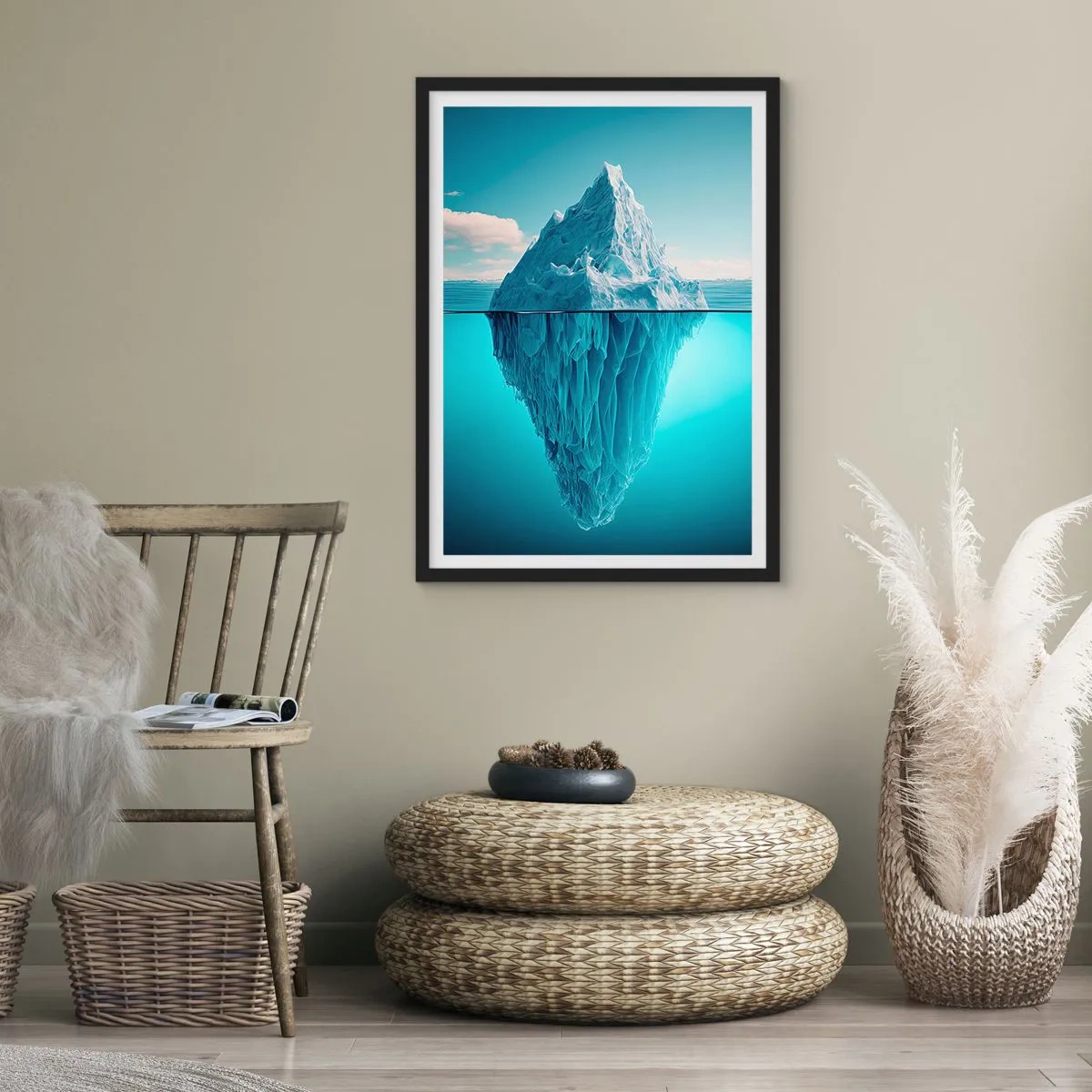 Póster en marco negro - Un iceberg con su parte submarina visible - 50x70cm - El trono de hielo - Decoración de pared moderna para salón y dormitorio ARTTOR