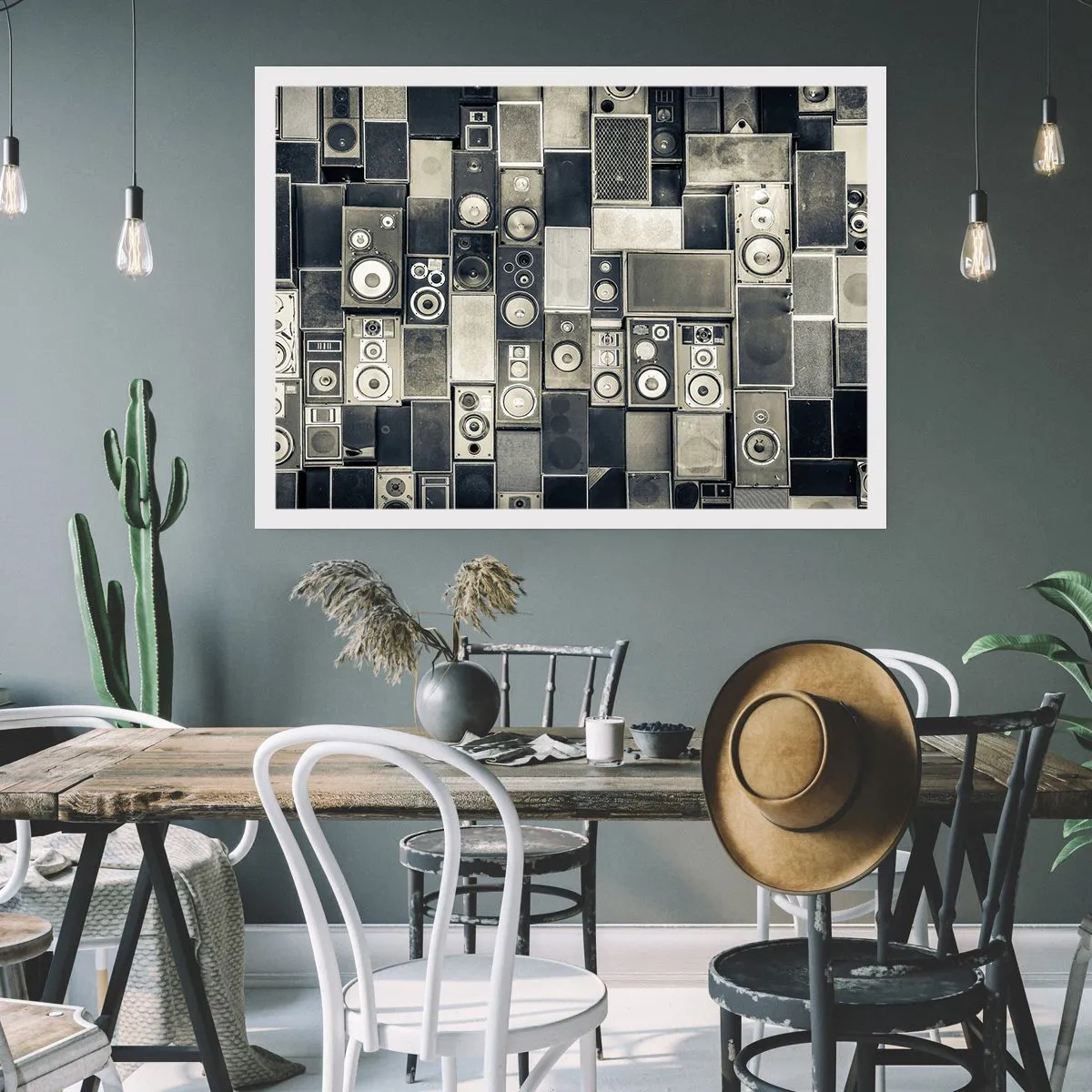 Póster - Colección de altavoces de estilo retro - 100x70cm - Y todo fluye - Decoración de pared moderna para salón y dormitorio ARTTOR