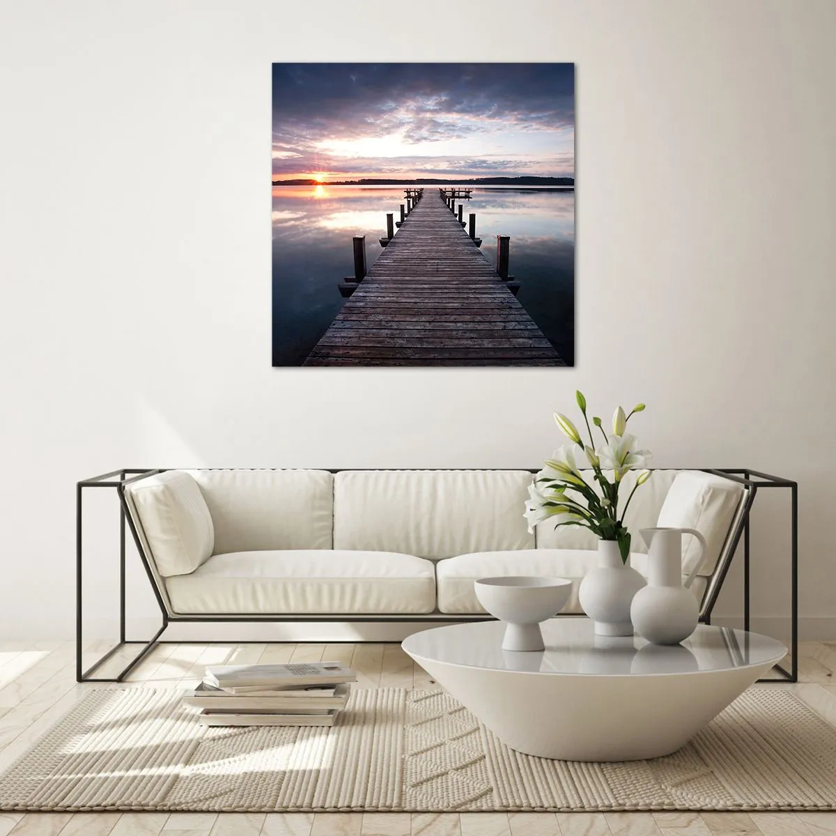 Cuadro sobre vidrio - Impresiones sobre Vidrio - Frontera silenciosa del día y la noche - 40x40 cm