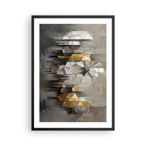 Póster en marco negro - Abstracción geométrica en tonos grises y dorados. - 50x70cm - Composición hecha de hielo y luz - Decoración de pared moderna para salón y dormitorio ARTTOR