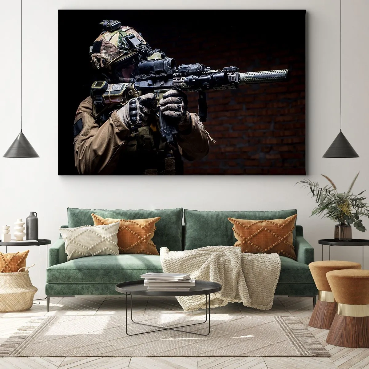 Cuadro sobre lienzo - Impresión de Imagen - Un soldado con equipo completo y un rifle. - 70x50cm - Mortalmente eficaz - Decoración de pared moderna para salón y dormitorio ARTTOR