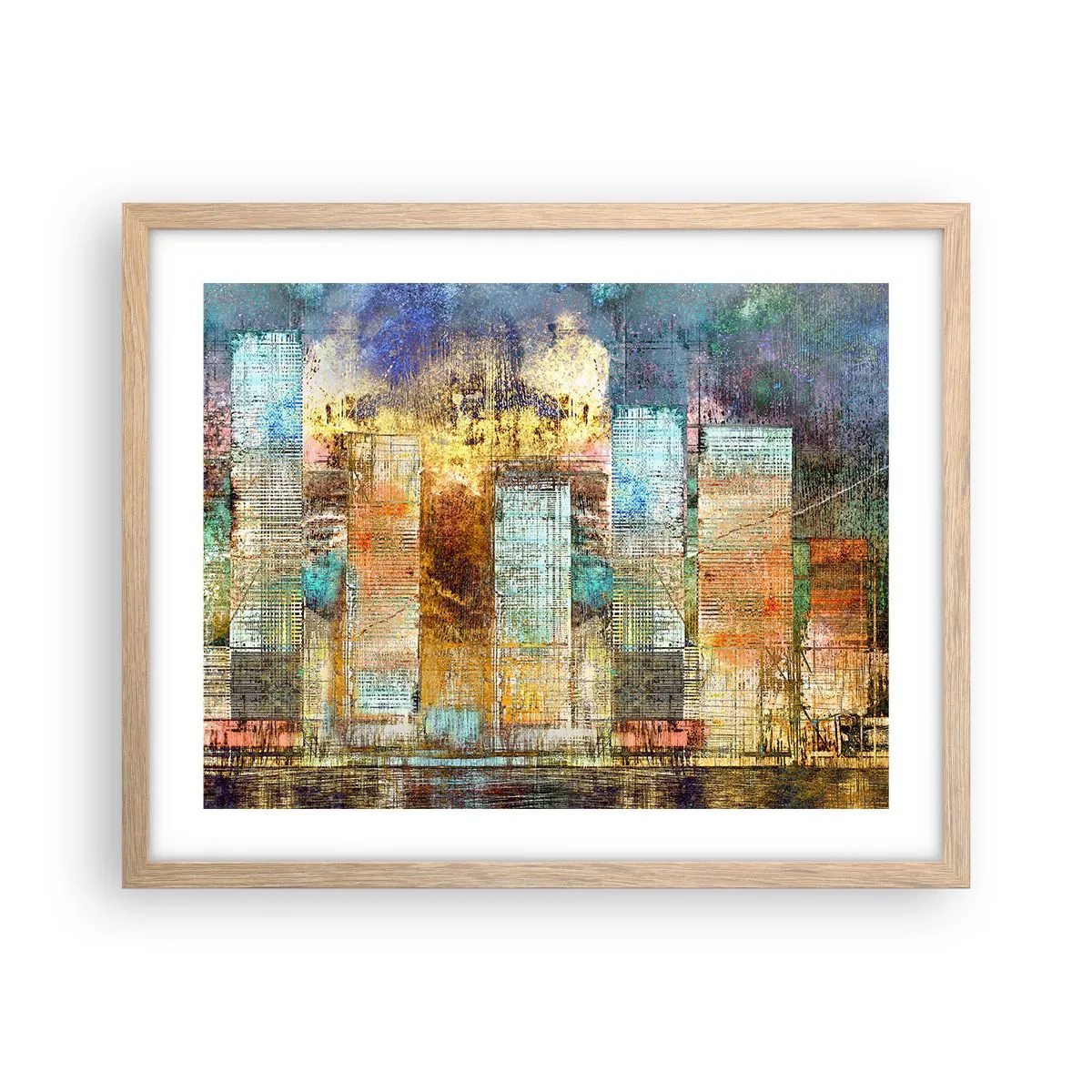 Póster en marco roble claro - Metrópolis soleada - 50x40 cm