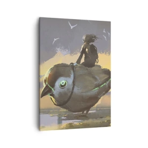 Cuadro sobre lienzo - Impresión de Imagen - Jinete en un pájaro gigante en un paisaje surrealista - 50x70cm - Una parada en un viaje fantástico - Decoración de pared moderna para salón y dormitorio ARTTOR