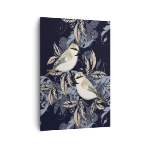 Cuadro sobre lienzo - Impresión de Imagen - Pájaros en ramas sobre un fondo ornamental. - 70x100cm - En la copa del árbol - Decoración de pared moderna para salón y dormitorio ARTTOR