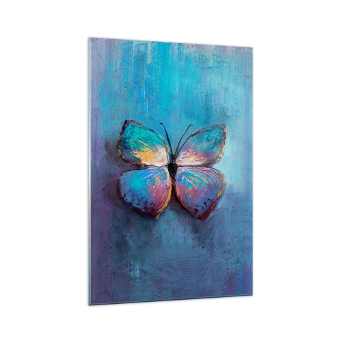 Cuadro sobre vidrio - Impresiones sobre Vidrio - Mariposa colorida sobre un fondo azul - 70x100cm - En todo su esplendor - Decoración de pared moderna para salón y dormitorio ARTTOR