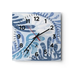 Reloj de pared - Reloj de vidrio - Helechos azules - 30x30 cm