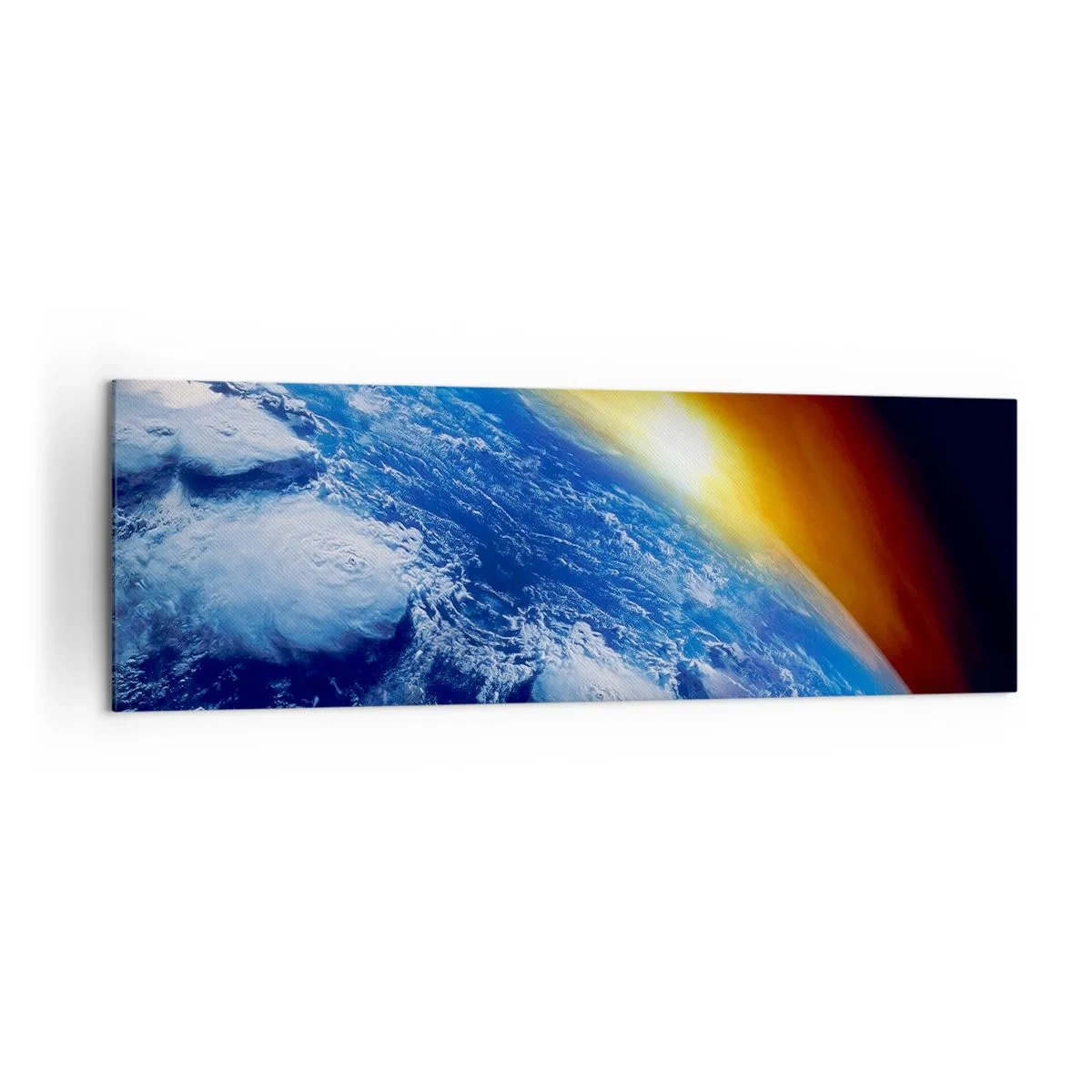 Cuadro sobre lienzo - Impresión de Imagen - Vista de la Tierra desde el espacio al atardecer - 160x50cm - Amanecer en un planeta azul - Decoración de pared moderna para salón y dormitorio ARTTOR