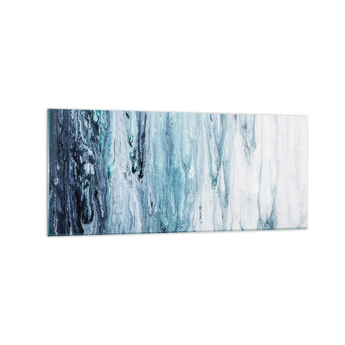 Cuadro sobre vidrio - Impresiones sobre Vidrio - Rayas abstractas azules y blancas que se asemejan a carámbanos - 120x50cm - Carámbanos de azul - Decoración de pared moderna para salón y dormitorio ARTTOR