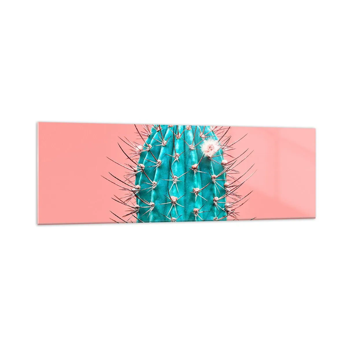Cuadro sobre vidrio - Impresiones sobre Vidrio - Una versión artística de un cactus sobre un fondo rosa. - 160x50cm - Se mira, pero no se toca - Decoración de pared moderna para salón y dormitorio ARTTOR