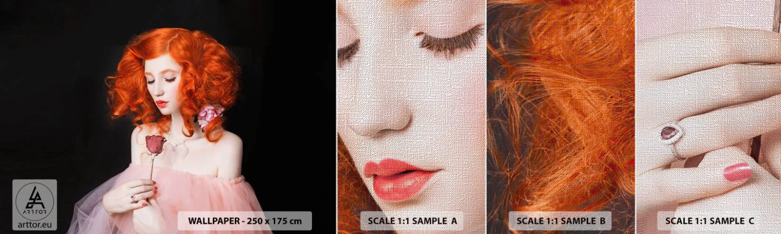 Muestra de fotomural Premium Canvas - En estilo barroco - Mujer, Modelo, Rosa - 100x30 cm