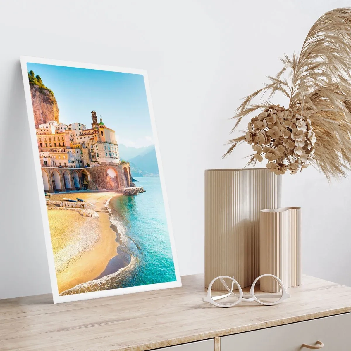 Póster - Un pintoresco pueblo italiano junto al mar. - 50x70cm - Una ciudad extraordinaria - Decoración de pared moderna para salón y dormitorio ARTTOR