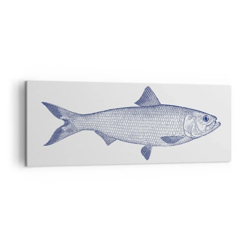 Cuadro sobre lienzo - Impresión de Imagen - Ilustración de un pez en tonos azules sobre un fondo claro. - 140x50cm - Saludos desde los mares del norte - Decoración de pared moderna para salón y dormitorio ARTTOR