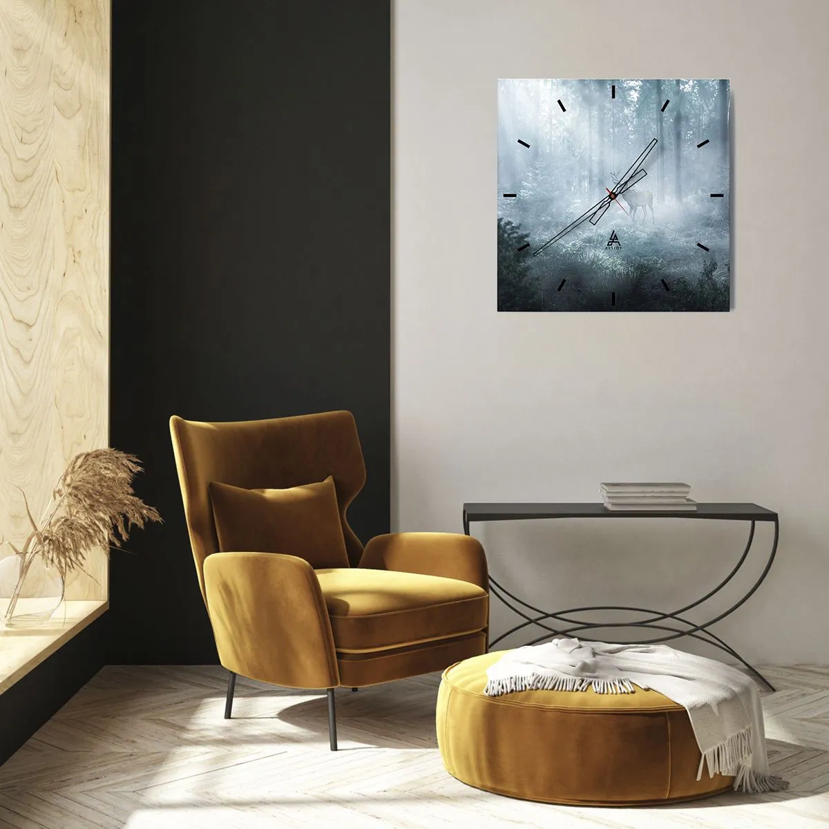 Reloj de pared - Reloj de vidrio - Ronda matutina por la finca - 40x40 cm