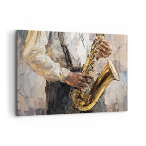 Cuadro sobre lienzo - Impresión de Imagen - Un músico tocando el saxofón con un estilo artístico. - 120x80cm - Llegó el momento del solo - Decoración de pared moderna para salón y dormitorio ARTTOR