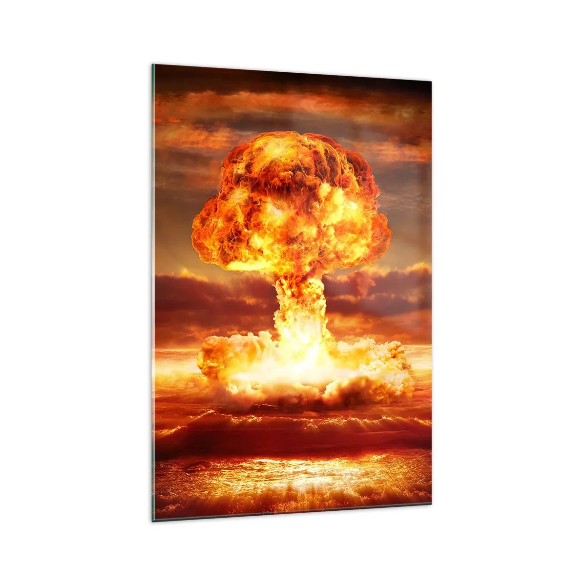 Cuadro sobre vidrio - Impresiones sobre Vidrio - Explosión de una nube de hongo con el atardecer como telón de fondo - 70x100cm - Y habrá un final - Decoración de pared moderna para salón y dormitorio ARTTOR