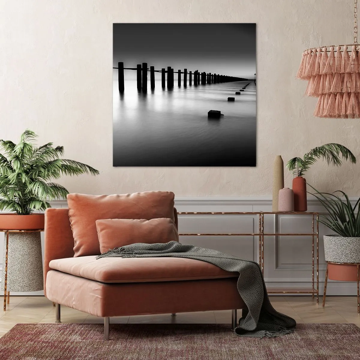 Cuadro sobre lienzo - Impresión de Imagen - Valles grises en la niebla - 70x70 cm