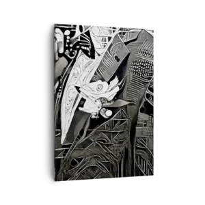 Cuadro sobre lienzo - Impresión de Imagen - Elegante abstracción de un hombre con traje en blanco y negro. - 50x70cm - Solo un hombre aparentemente gris - Decoración de pared moderna para salón y dormitorio ARTTOR