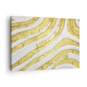 Cuadro sobre lienzo - Impresión de Imagen - Líneas abstractas doradas y blancas en una textura 3D - 70x50cm - Una composición en blanco y oro - Decoración de pared moderna para salón y dormitorio ARTTOR