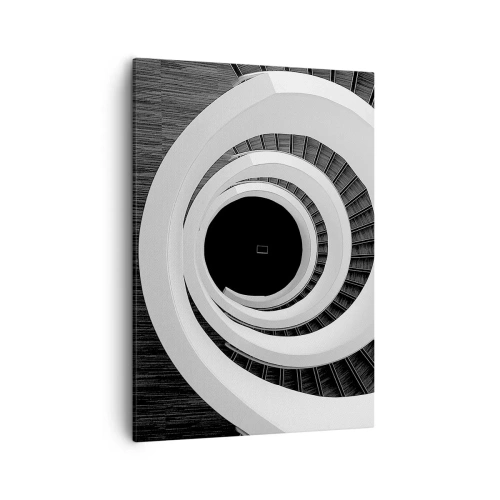 Cuadro sobre lienzo - Impresión de Imagen - Escalera de caracol en blanco y negro de estilo moderno. - 50x70cm - Hacia el origen - Decoración de pared moderna para salón y dormitorio ARTTOR