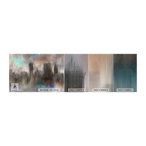 Muestra De Fotomural Standard Eco - Una composición de acero, piedra y niebla - Ciudad, Arquitectura, Pedazo - 100x30 cm