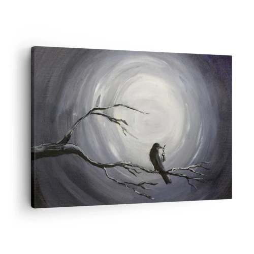 Cuadro sobre lienzo - Impresión de Imagen - Pájaro negro en una rama a la luz de la luna - 70x50cm - La clave del misterio de la noche - Decoración de pared moderna para salón y dormitorio ARTTOR