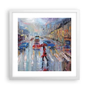 Póster en marco blanco - Una tarde de lluvia en la ciudad - 40x40 cm