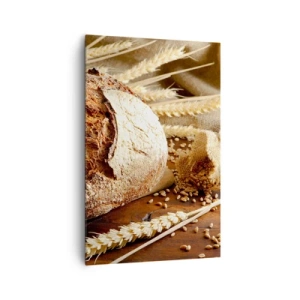 Cuadro sobre lienzo - Impresión de Imagen - Pan crujiente con cereales y espigas de trigo sobre un fondo de madera - 80x120cm - Apetitoso, fragante, crujiente - Decoración de pared moderna para salón y dormitorio ARTTOR