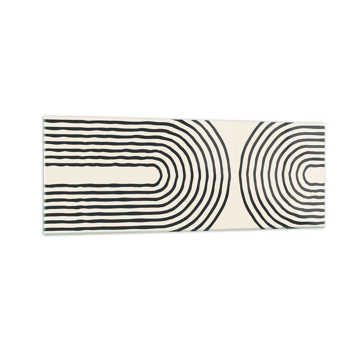 Cuadro sobre vidrio - Impresiones sobre Vidrio - Patrón geométrico abstracto con líneas simétricas sobre un fondo claro. - 140x50cm - Próximamente... - Decoración de pared moderna para salón y dormitorio ARTTOR