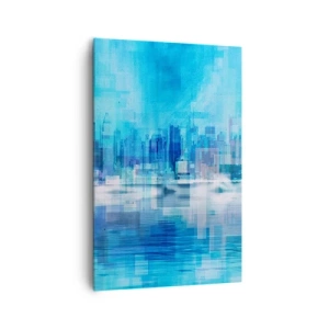 Cuadro sobre lienzo - Impresión de Imagen - Panorama abstracto de la ciudad en tonos azules - 80x120cm - La urbe azul - Decoración de pared moderna para salón y dormitorio ARTTOR