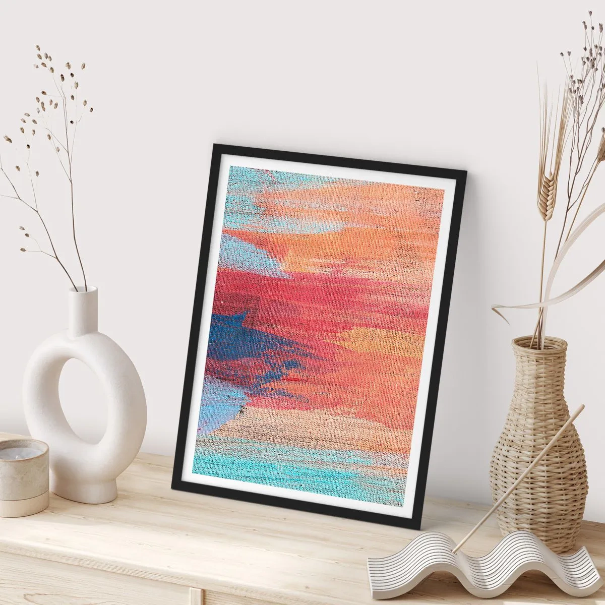 Póster en marco negro - Trazos de arco iris - 40x50 cm