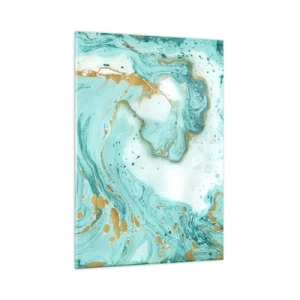 Cuadro sobre vidrio - Impresiones sobre Vidrio - Patrón estilo mármol turquesa y dorado - 50x70cm - Bajo la gran ola del periodo Edo - Decoración de pared moderna para salón y dormitorio ARTTOR