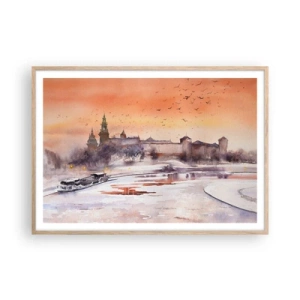 Póster en marco roble claro - Atardecer real - 100x70 cm