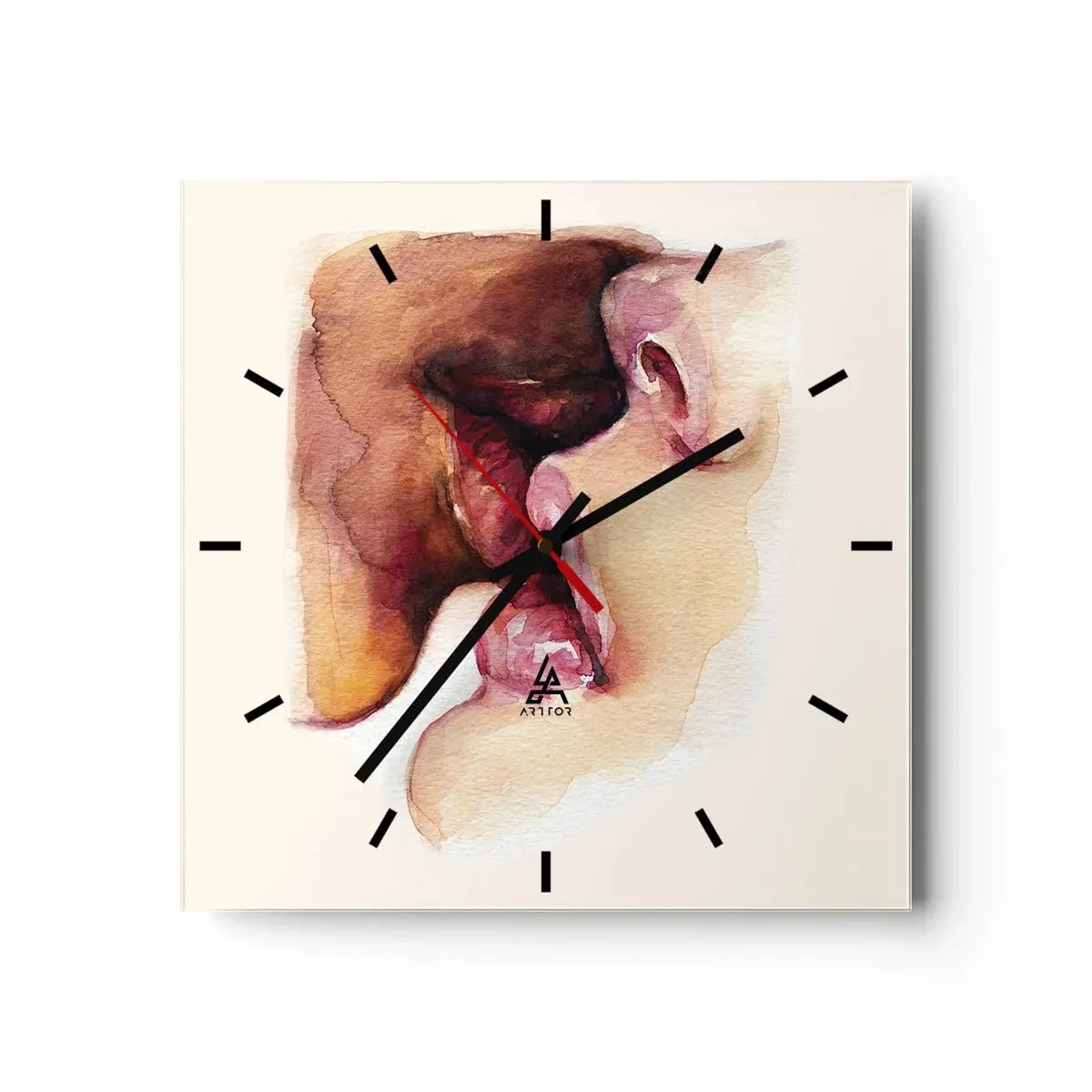 Reloj de pared - Reloj de vidrio - Una pintura de acuarela de un primer plano de un rostro. - 30x30cm - Como la noche y el día, la tierra y el cielo - Decoración de pared moderna para salón y dormitorio ARTTOR