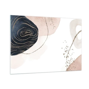 Cuadro sobre vidrio - Impresiones sobre Vidrio - Formas abstractas con acentos dorados - 100x70cm - Todo fluye - Decoración de pared moderna para salón y dormitorio ARTTOR