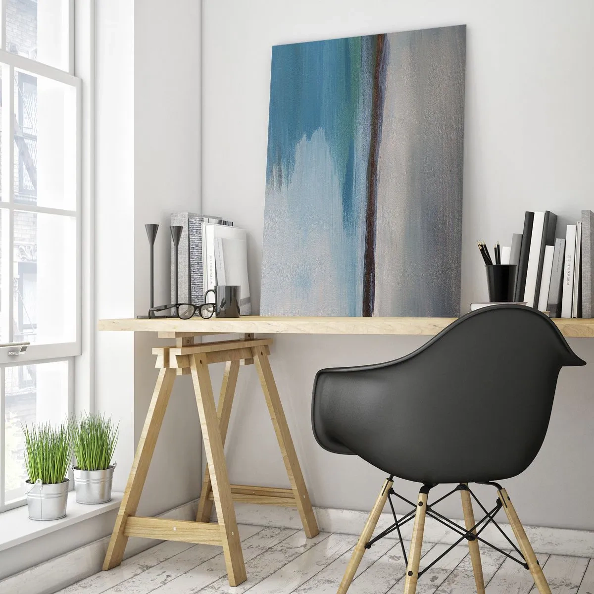 Cuadro sobre vidrio - Impresiones sobre Vidrio - Un paisaje tranquilo con agua y colinas lejanas en tonos pastel. - 50x70cm - Paisaje horizontal - Decoración de pared moderna para salón y dormitorio ARTTOR