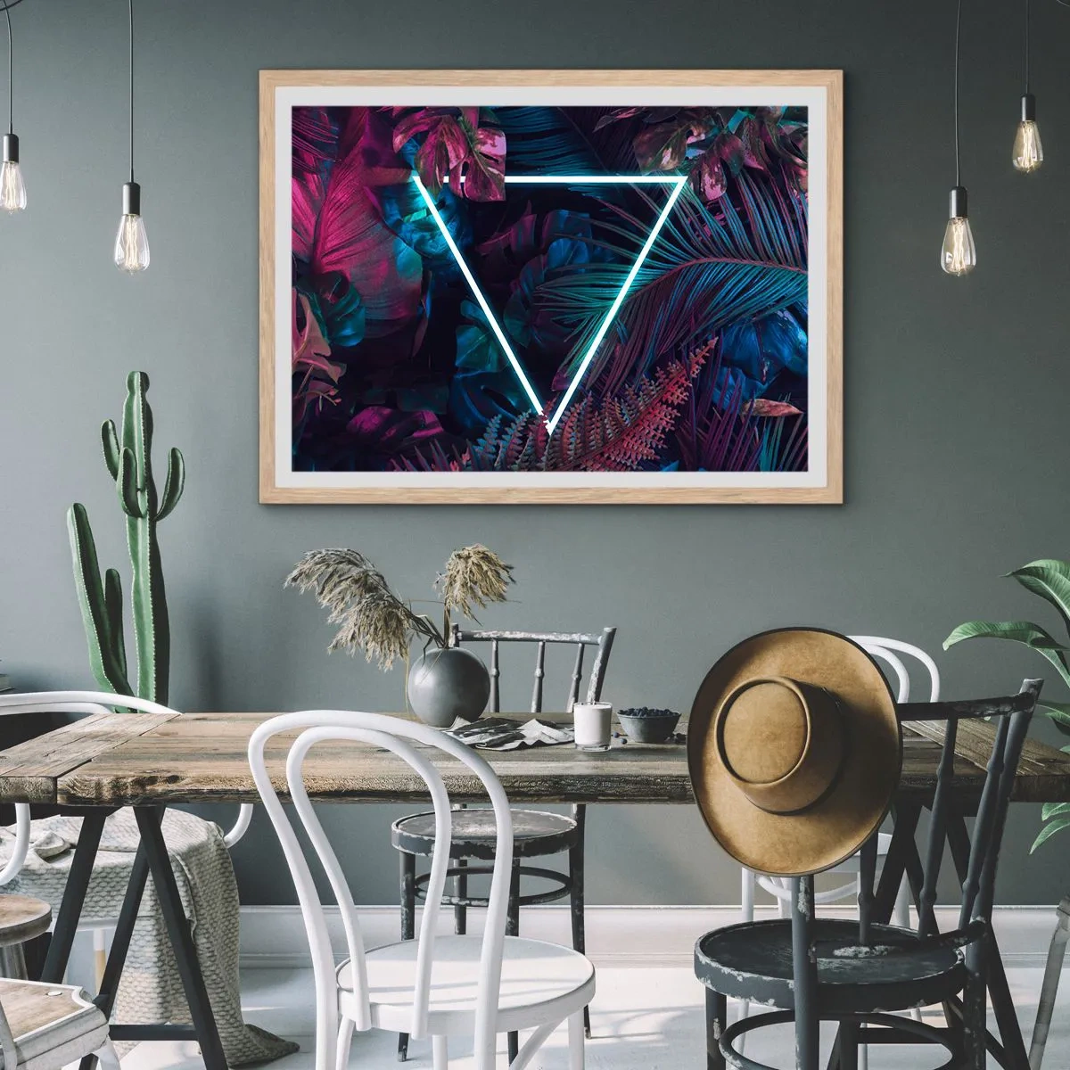 Póster en marco roble claro - Jardín fluorescente - 91x61 cm